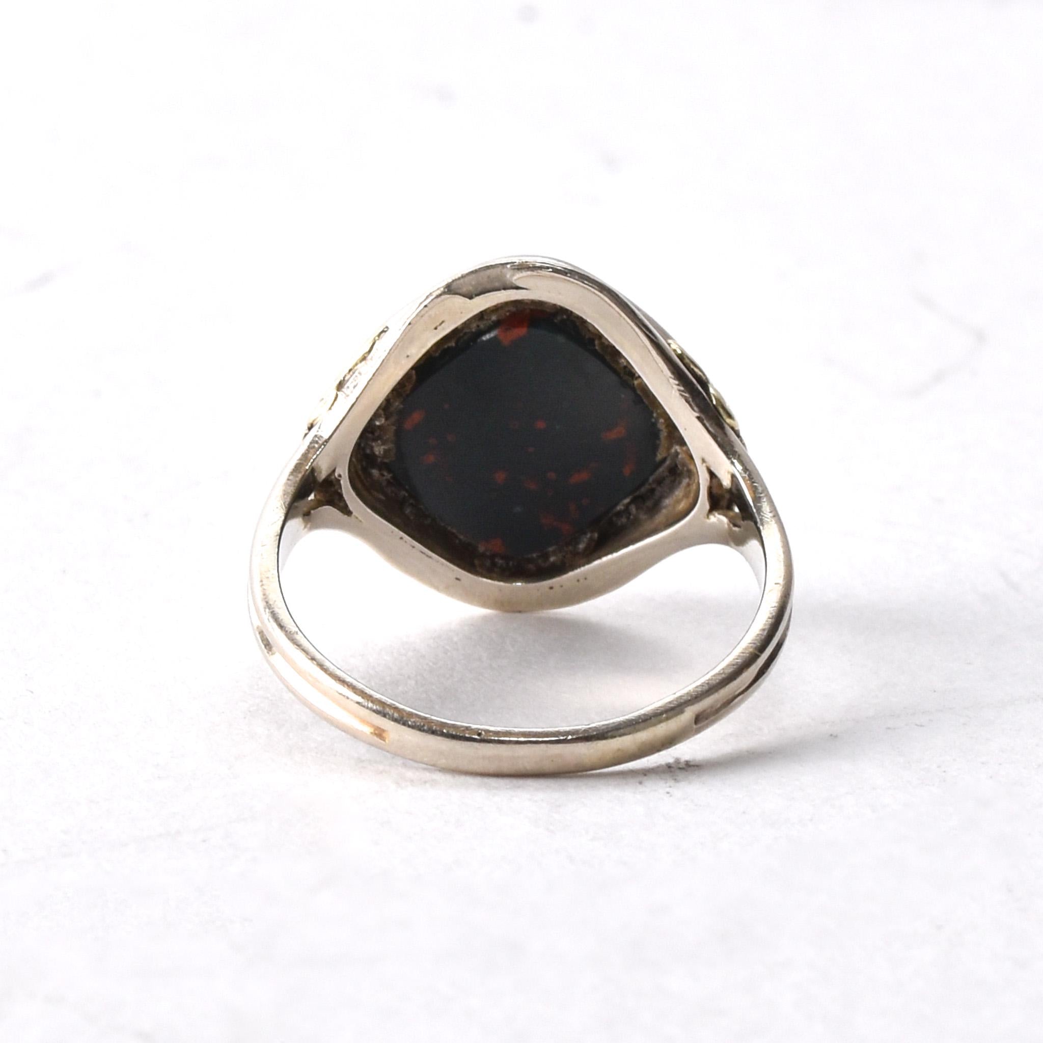 Vintage 14K Two-Tone White Gold Bloodstone Signet Ring, Size 3 1/4