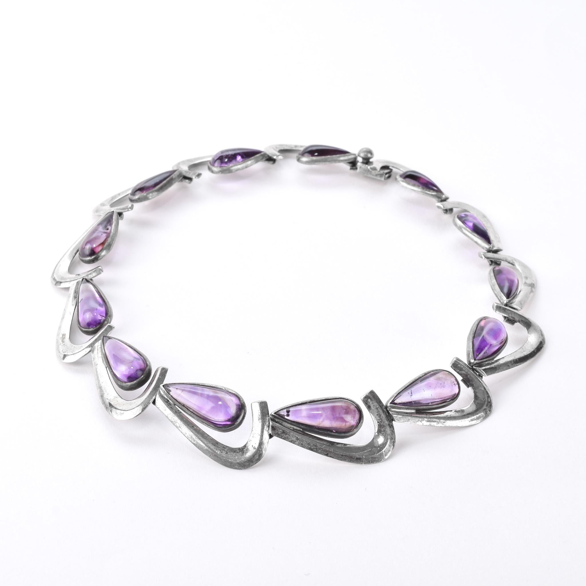 Antonia Pineda 970 Silver and Amethyst Cabochon Modernist Choker Necklace