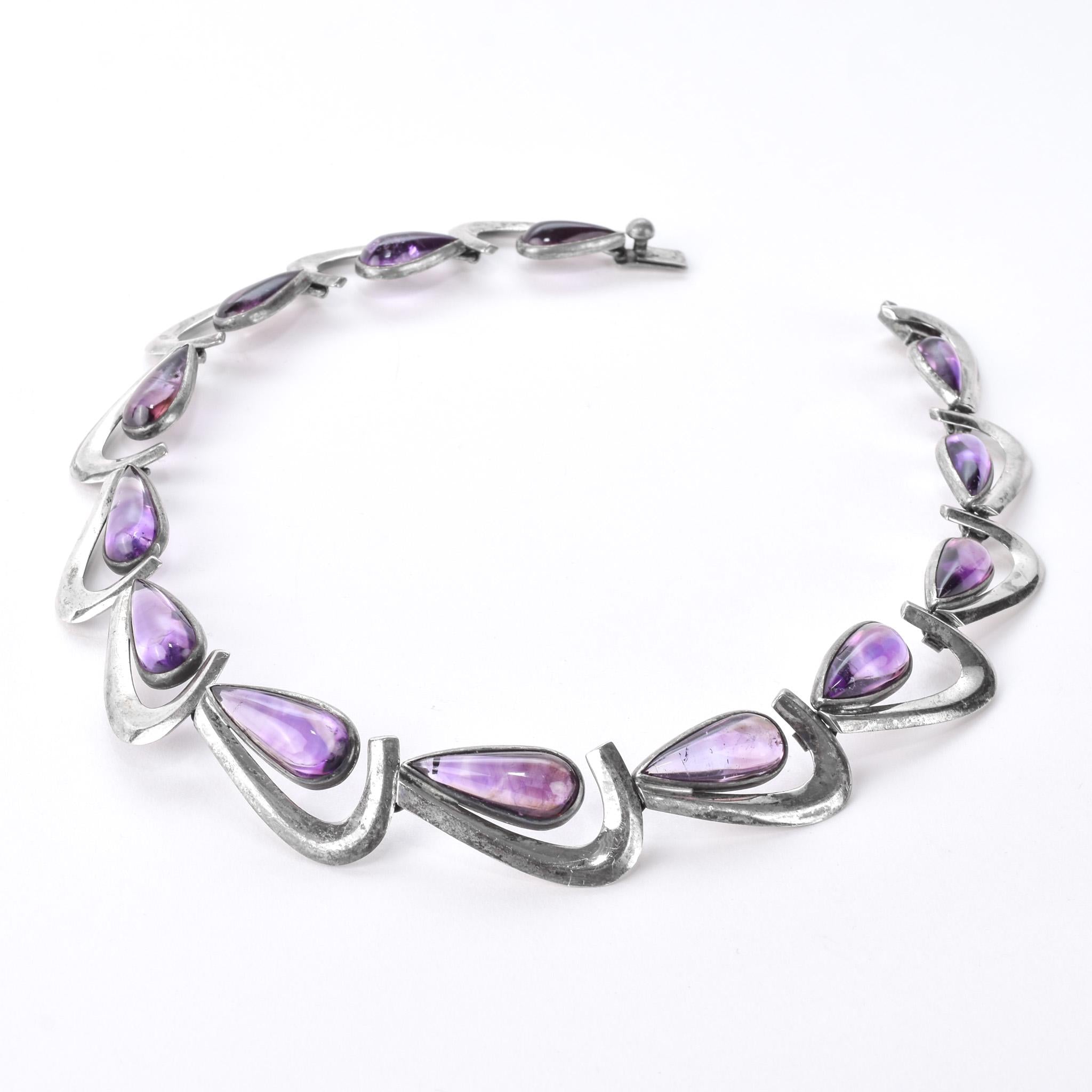 Antonia Pineda 970 Silver and Amethyst Cabochon Modernist Choker Necklace