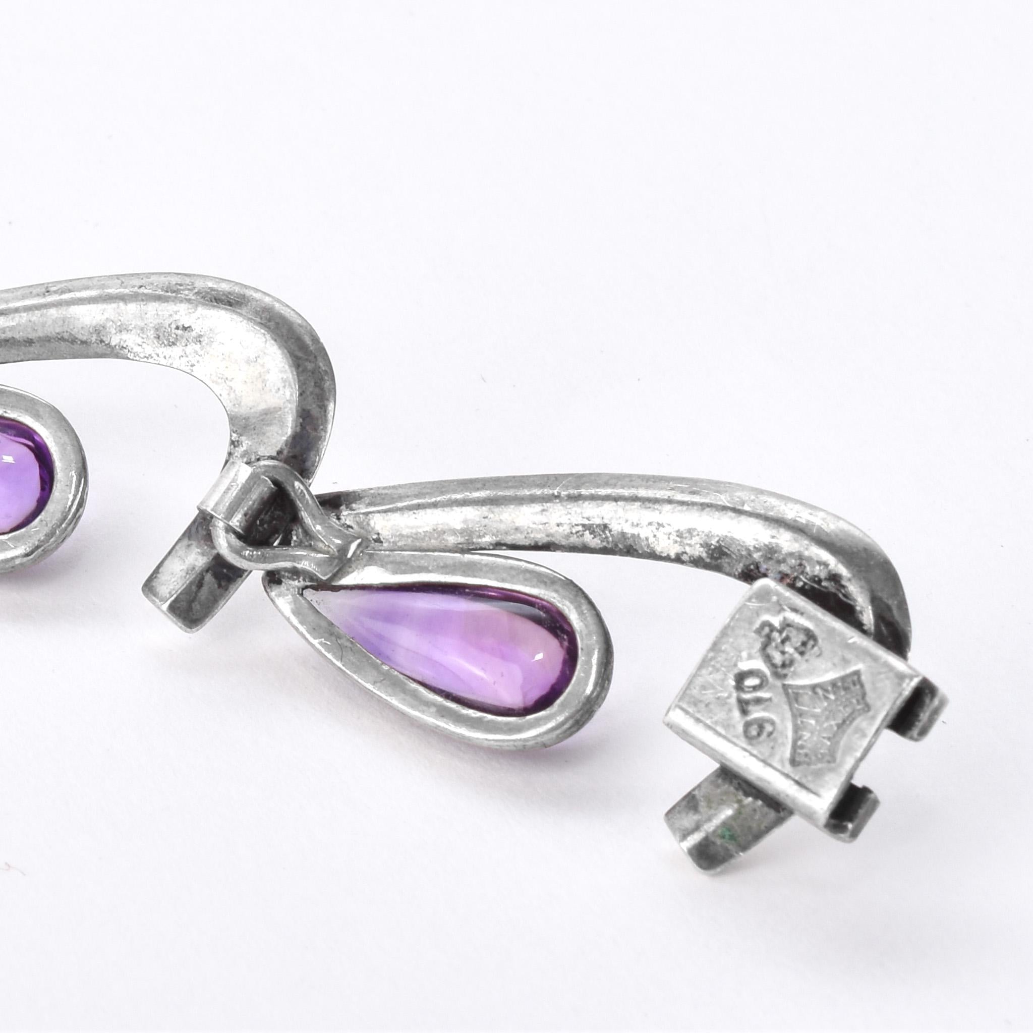 Antonia Pineda 970 Silver and Amethyst Cabochon Modernist Choker Necklace