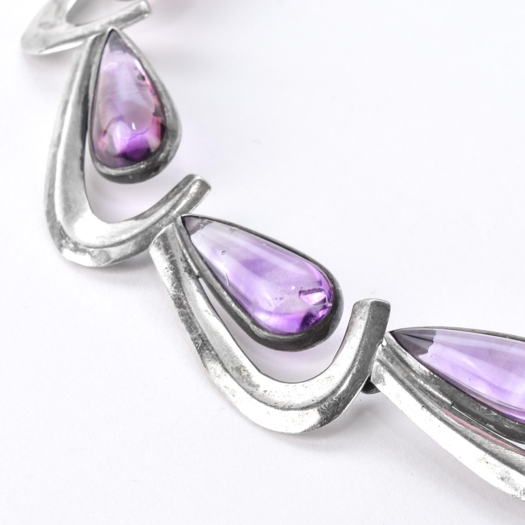 Antonia Pineda 970 Silver and Amethyst Cabochon Modernist Choker Necklace