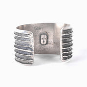 1950s Hopi Preston Monongye Cast Sterling Silver and Turquoise Modernist Cuff Bracelet