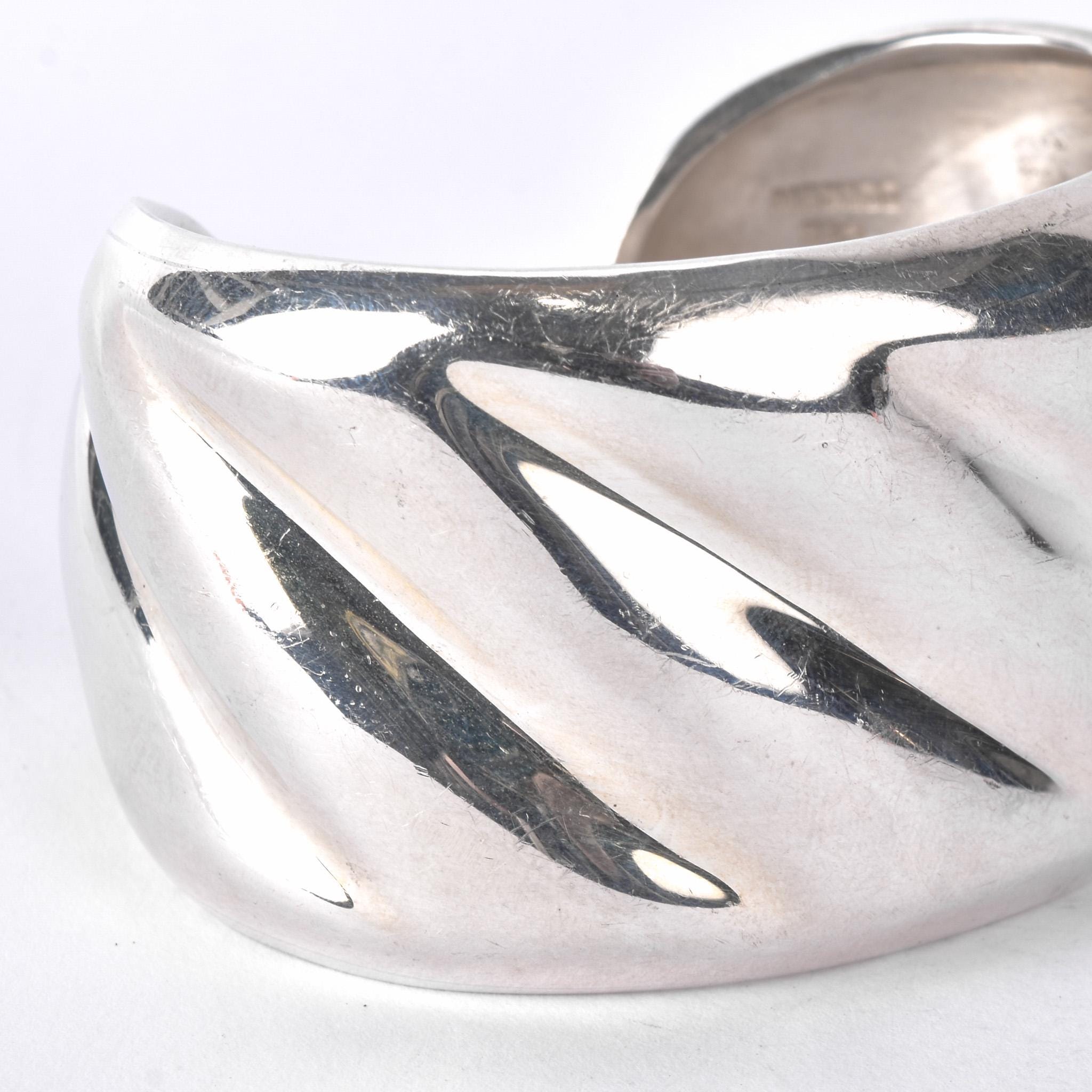 Mexican Modernist Chunky Sterling Silver Cuff Bracelet
