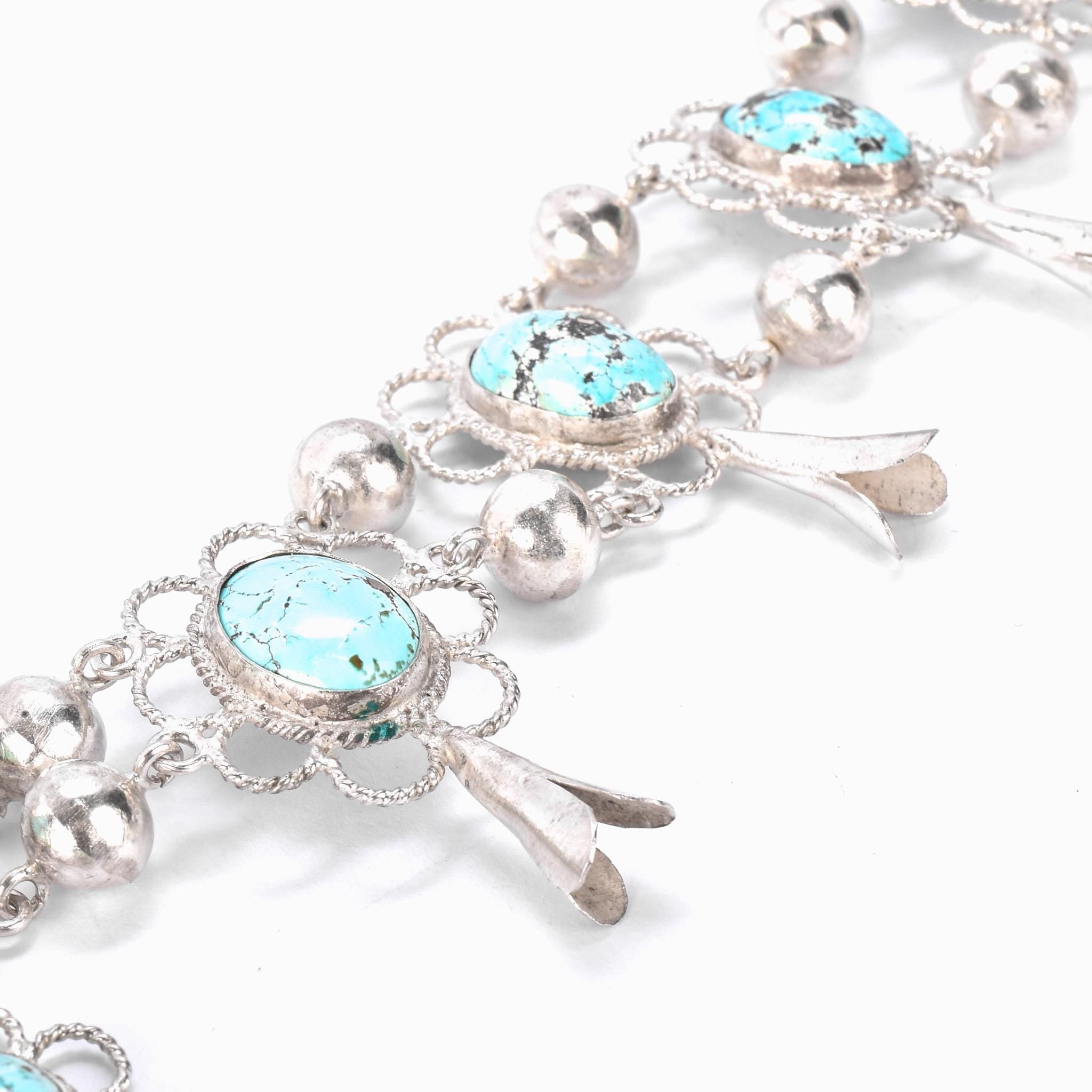 Lightweight Sterling Silver and Turquoise Squash Blossom
