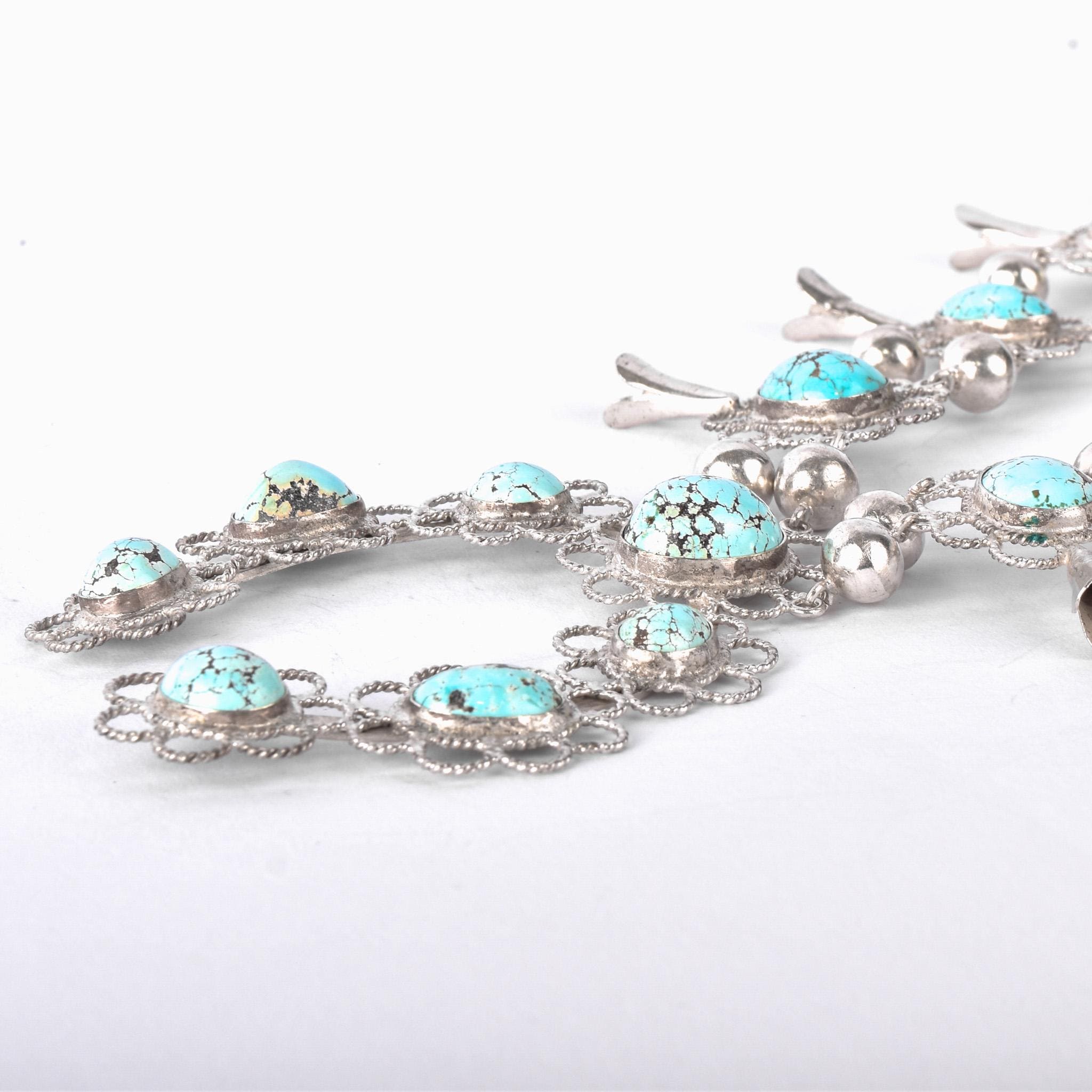 Lightweight Sterling Silver and Turquoise Squash Blossom