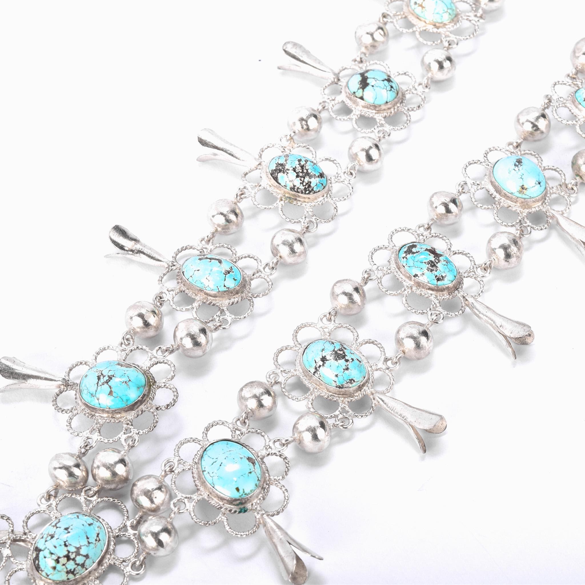 Lightweight Sterling Silver and Turquoise Squash Blossom