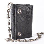 1996 Chrome Hearts Three-Fold Cross Button Wallet with 24" Silver Cross-ball Wallet Chain