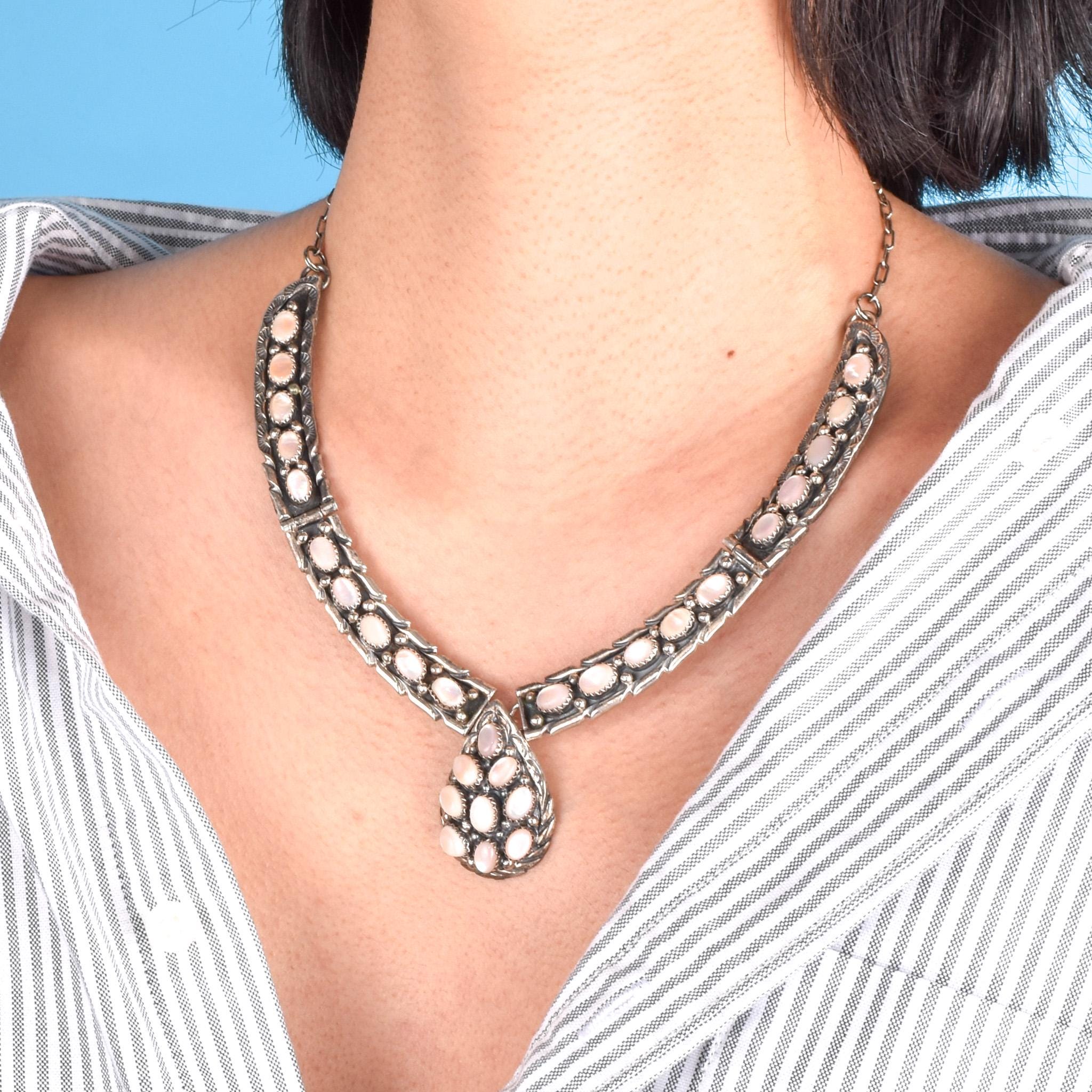 Navajo Sterling Silver and Pink Mother of Pearl Necklace