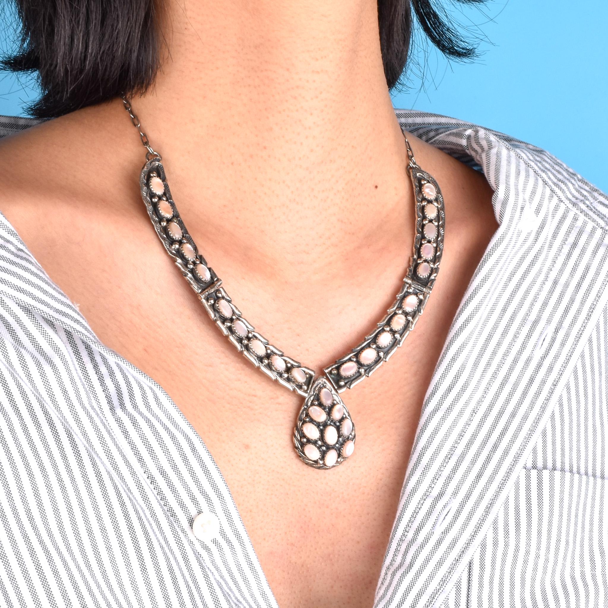 Navajo Sterling Silver and Pink Mother of Pearl Necklace