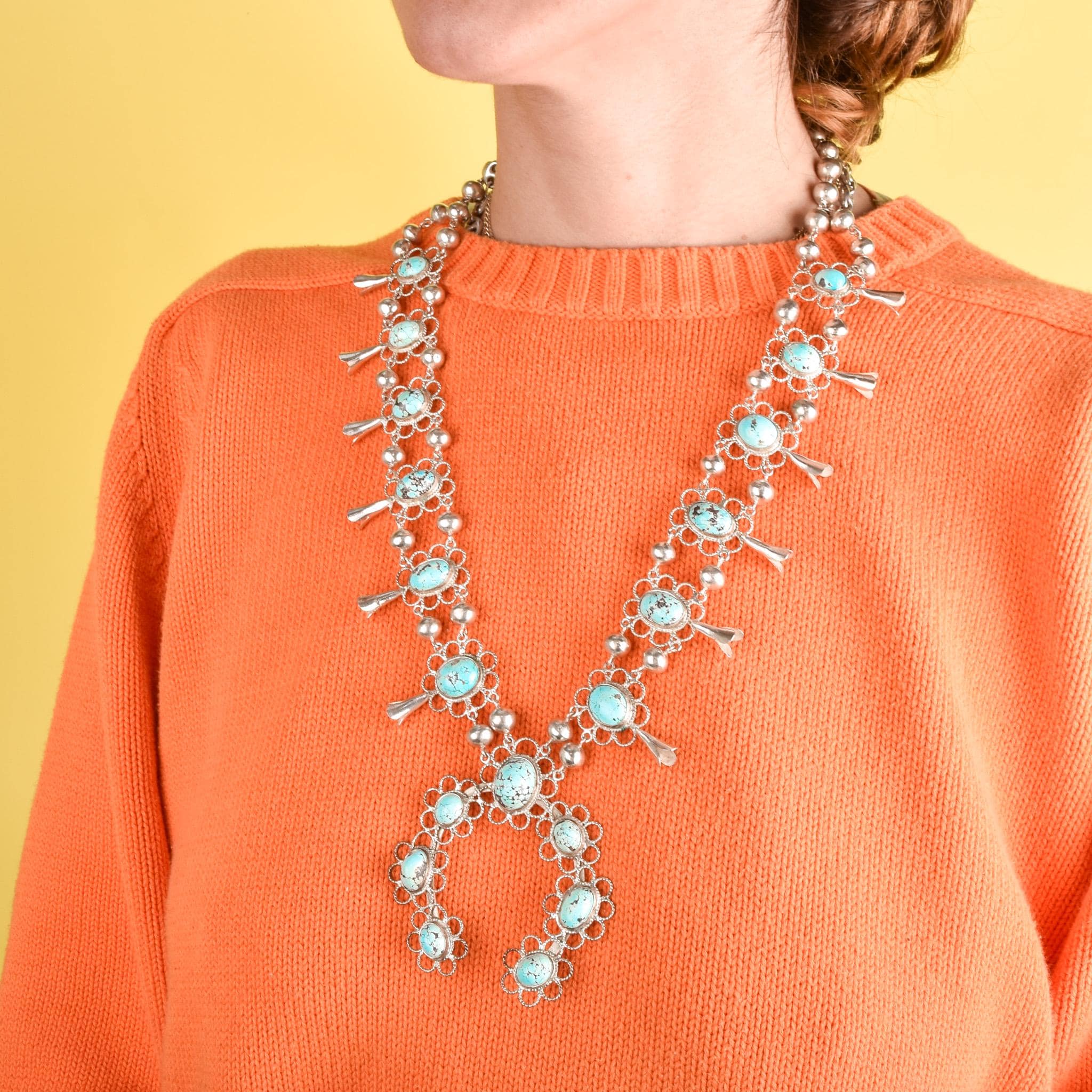 Lightweight Sterling Silver and Turquoise Squash Blossom