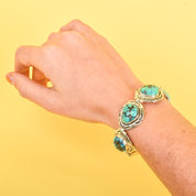 Signed Ben Piaso Jr Navajo Sterling Silver & Turquoise Link Bracelet