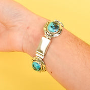 Signed Ben Piaso Jr Navajo Sterling Silver & Turquoise Link Bracelet