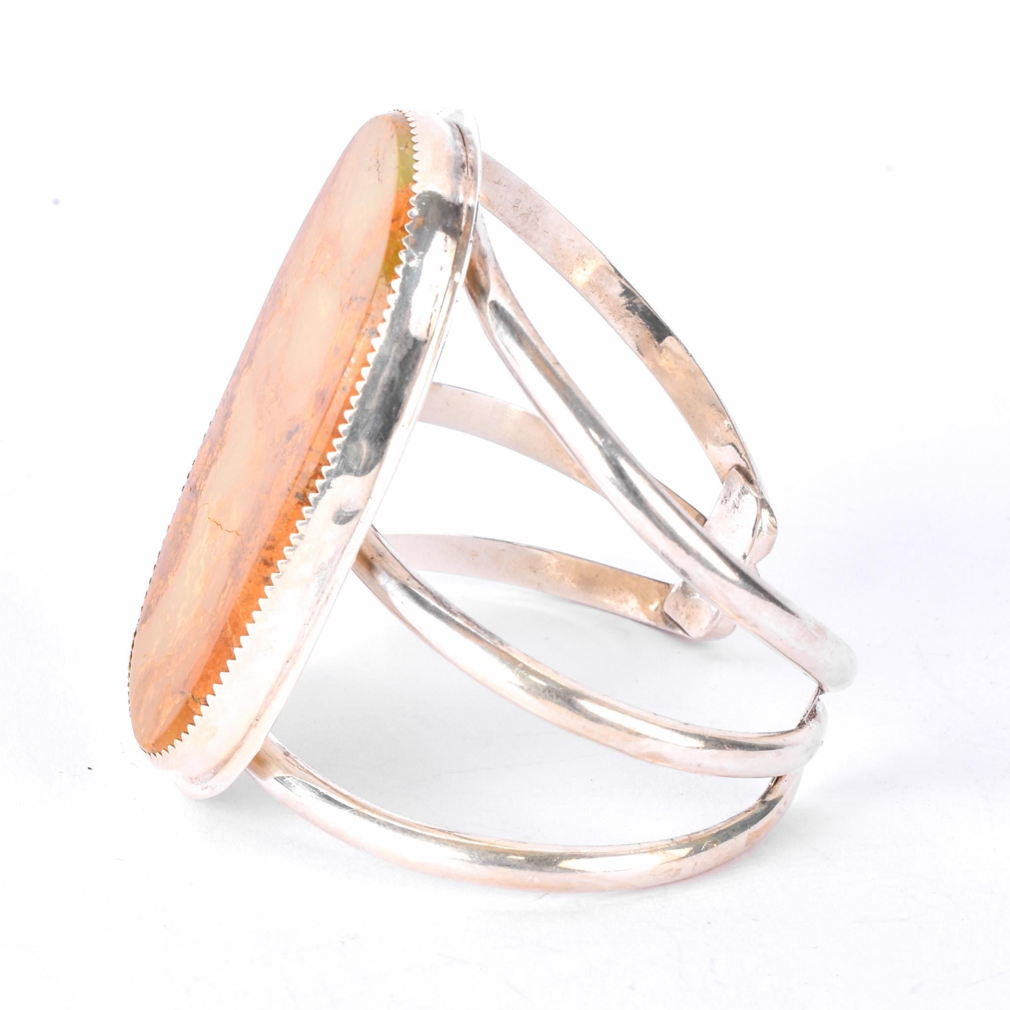 Vintage Massive Green Onyx Sterling Silver Cuff Bracelet, 6in