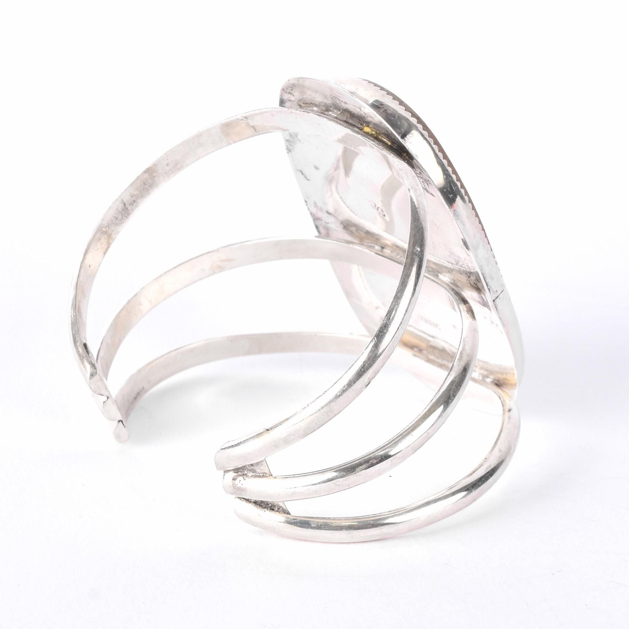 Vintage Massive Green Onyx Sterling Silver Cuff Bracelet, 6in