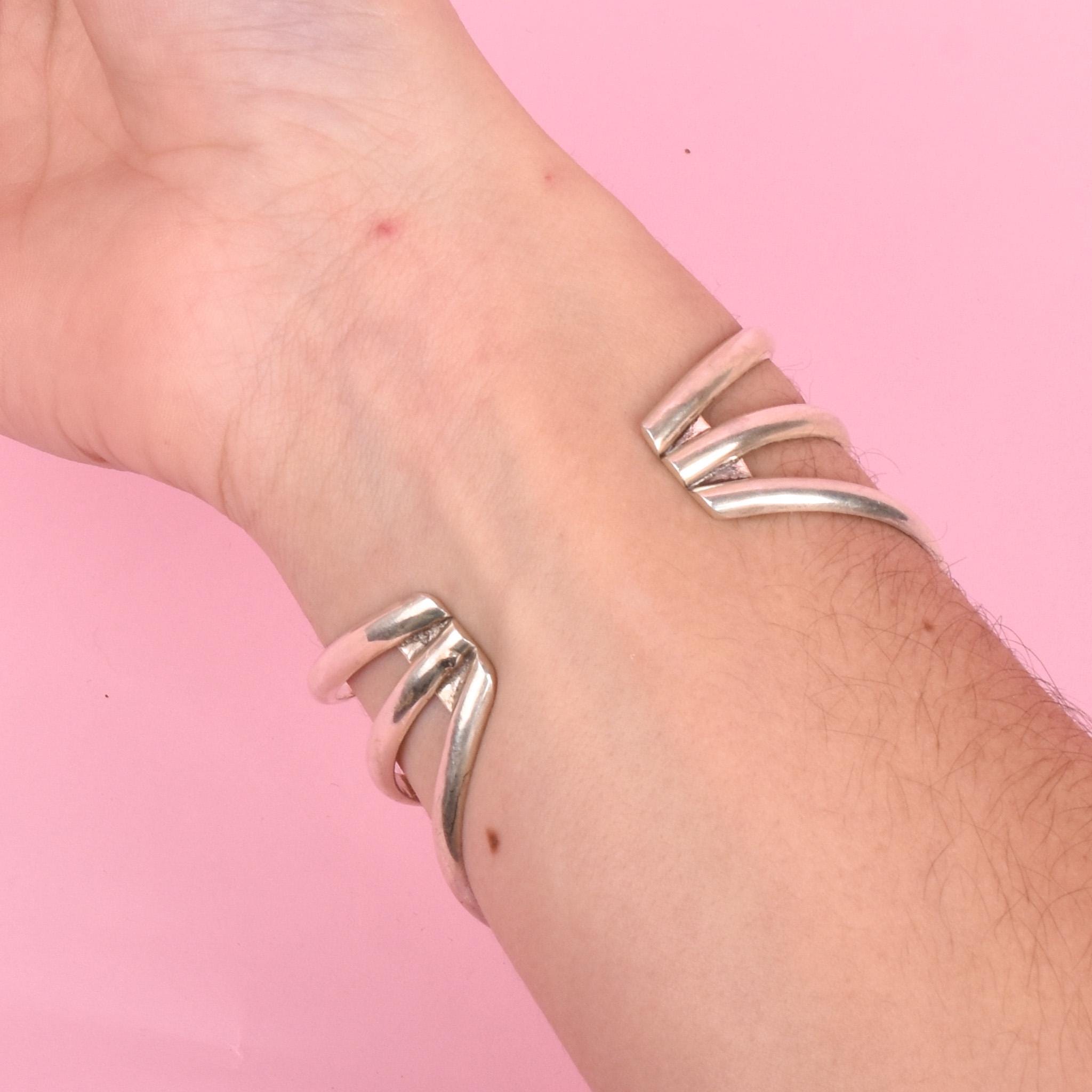 Vintage Massive Green Onyx Sterling Silver Cuff Bracelet, 6in