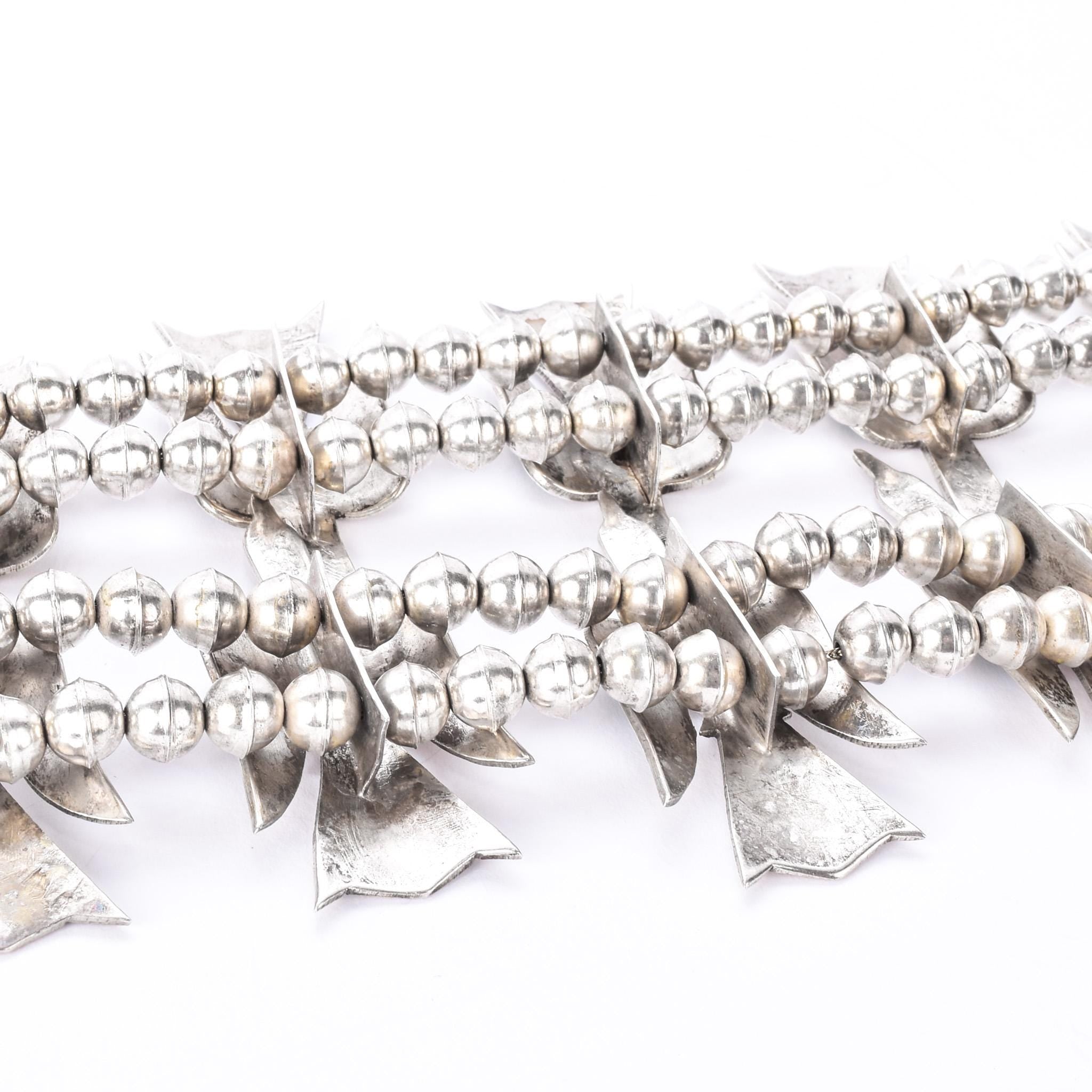 Sterling Silver Turquoise Chip Inlay Peyote Bird Squash Blossom