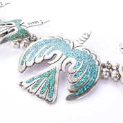 Sterling Silver Turquoise Chip Inlay Peyote Bird Squash Blossom