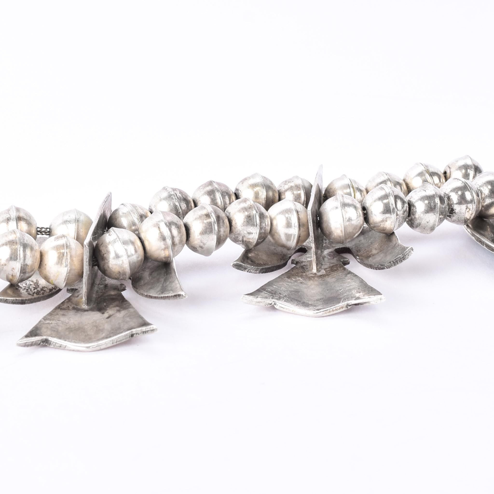 Sterling Silver Turquoise Chip Inlay Peyote Bird Squash Blossom