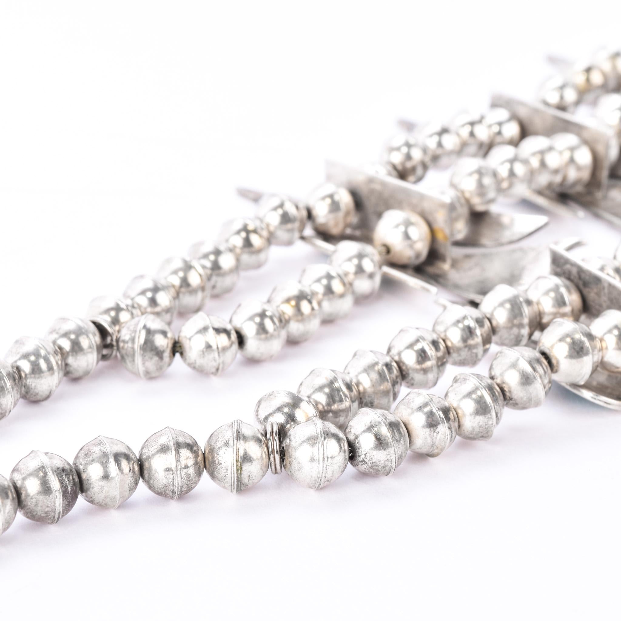 Sterling Silver Turquoise Chip Inlay Peyote Bird Squash Blossom