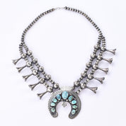 Sterling Silver and Turquoise Horseshoe Squash Blossom Necklace