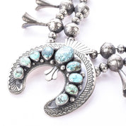 Sterling Silver and Turquoise Horseshoe Squash Blossom Necklace