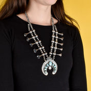 Sterling Silver and Turquoise Horseshoe Squash Blossom Necklace