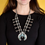 Sterling Silver and Turquoise Horseshoe Squash Blossom Necklace