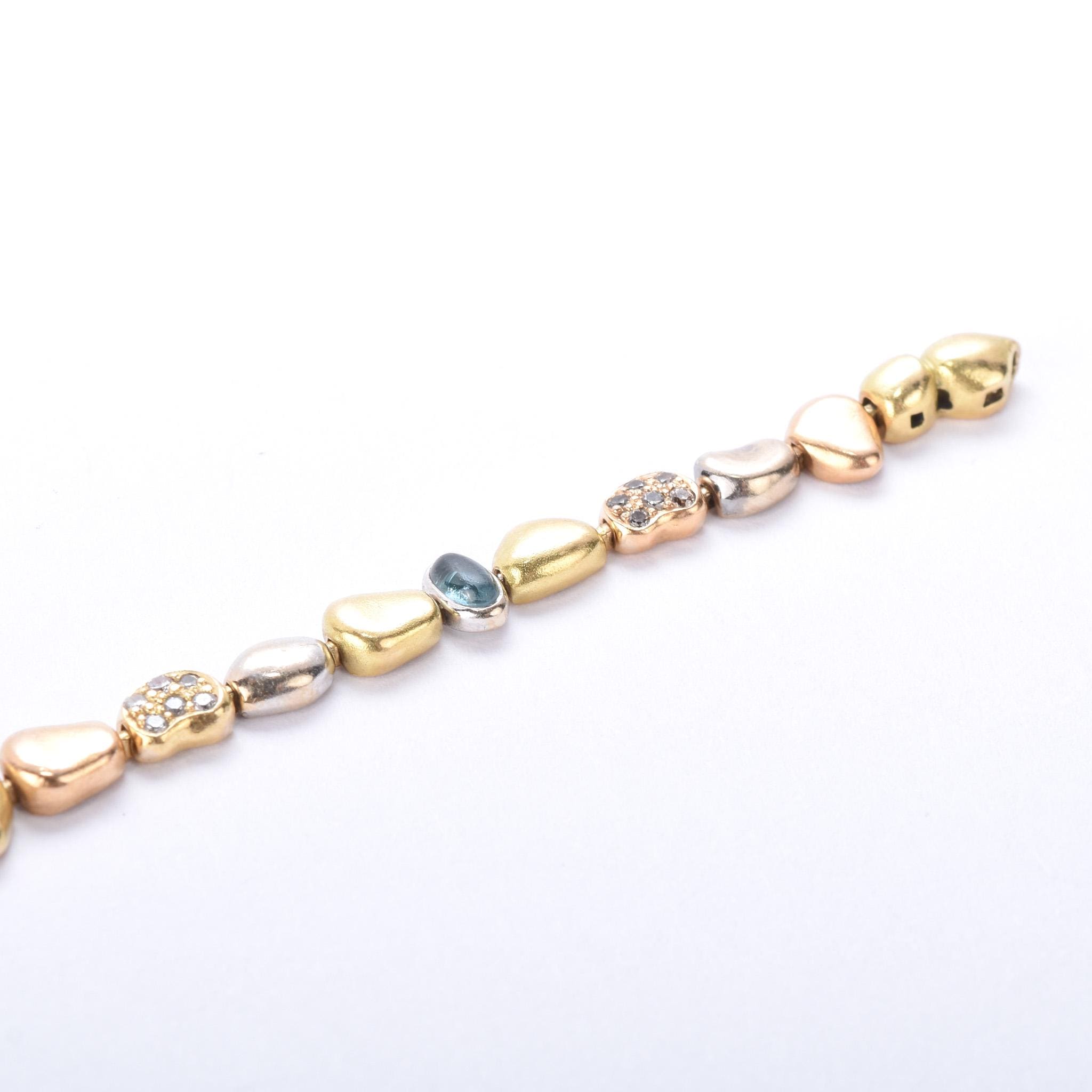 Vintage Paul Morelli Three-Tone 18K Gold Single Pebble Bracelet