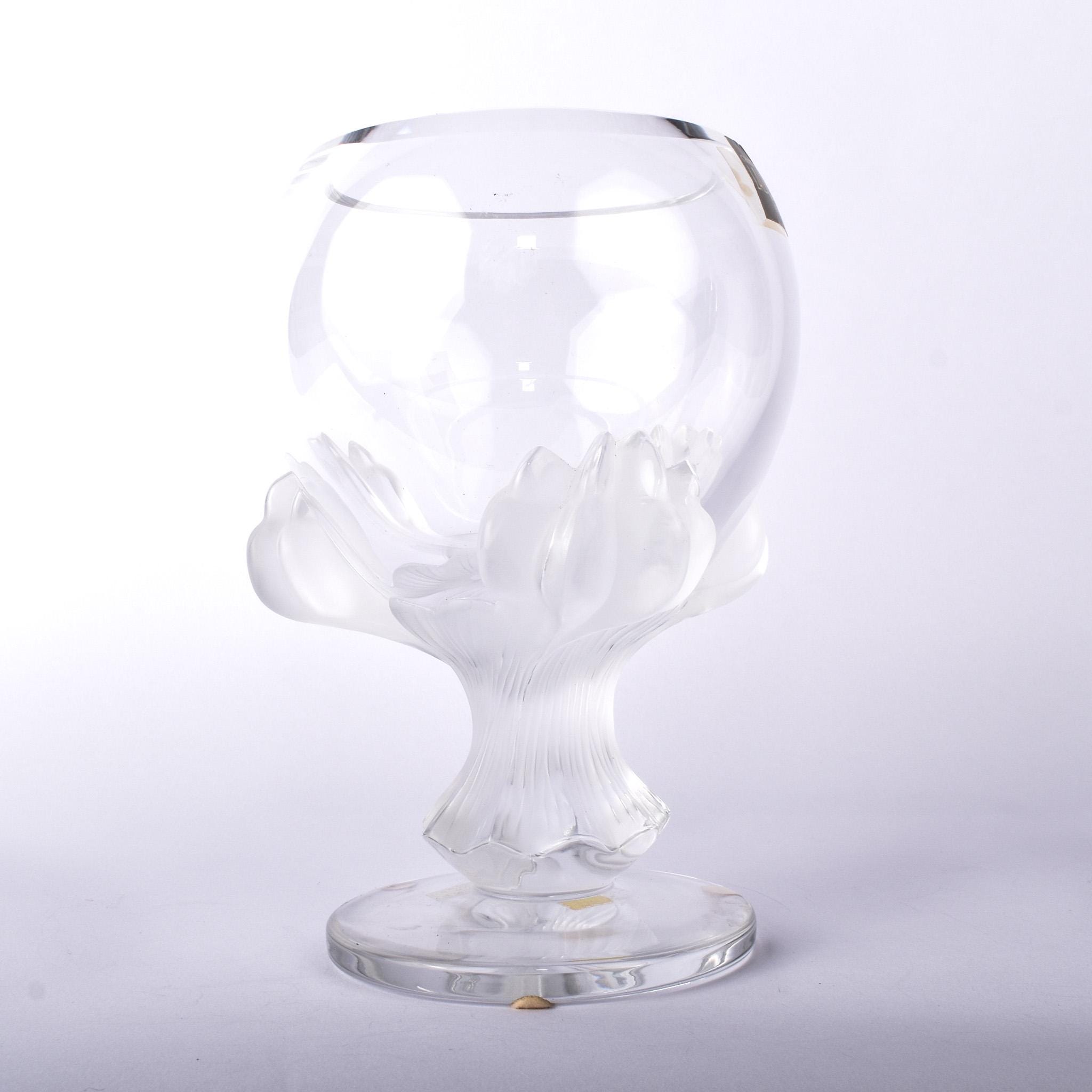 Lalique "Bagheera" Frosted Crystal Glass Vase