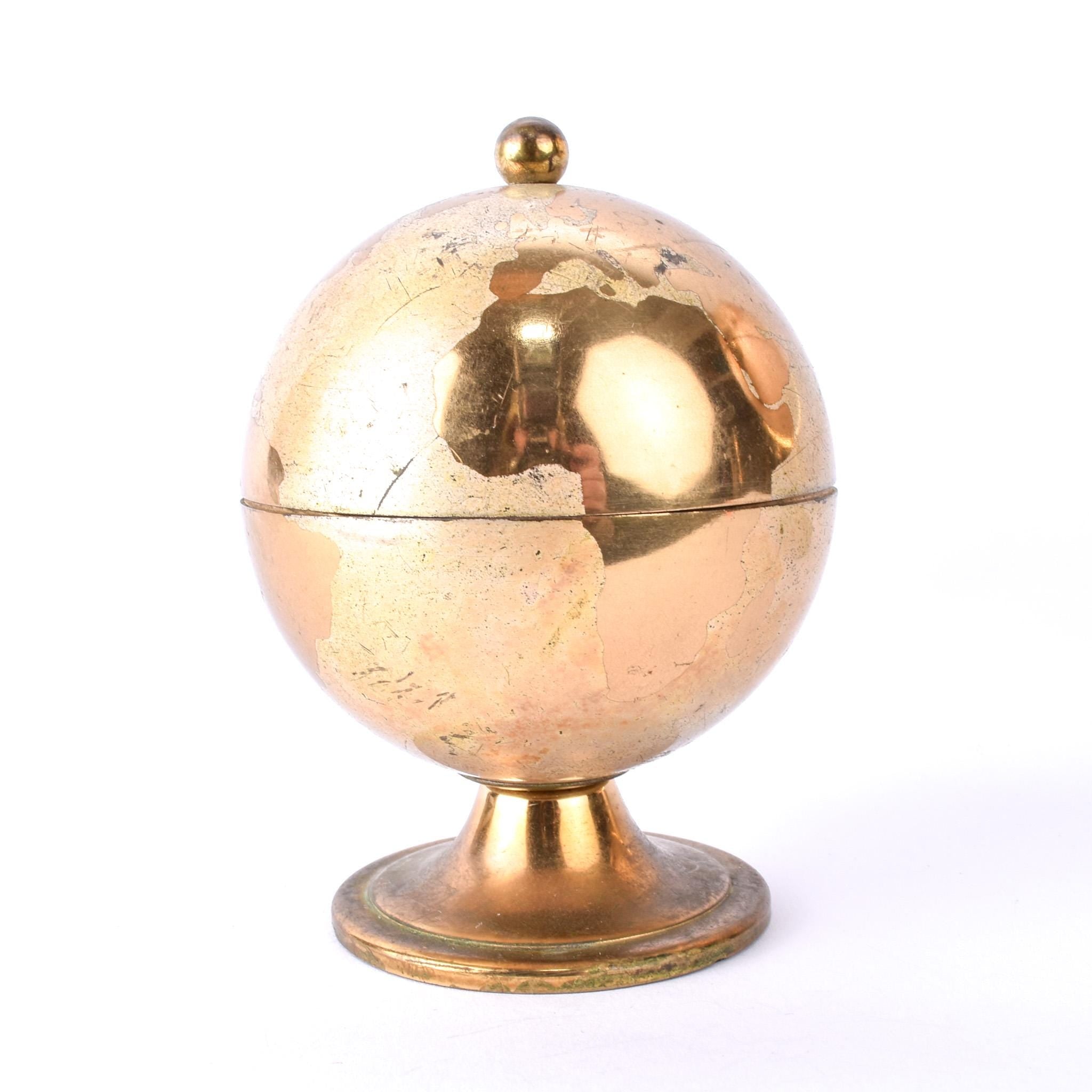 1950s Brass Globe Cigarette Holder with Matching Table Lighter