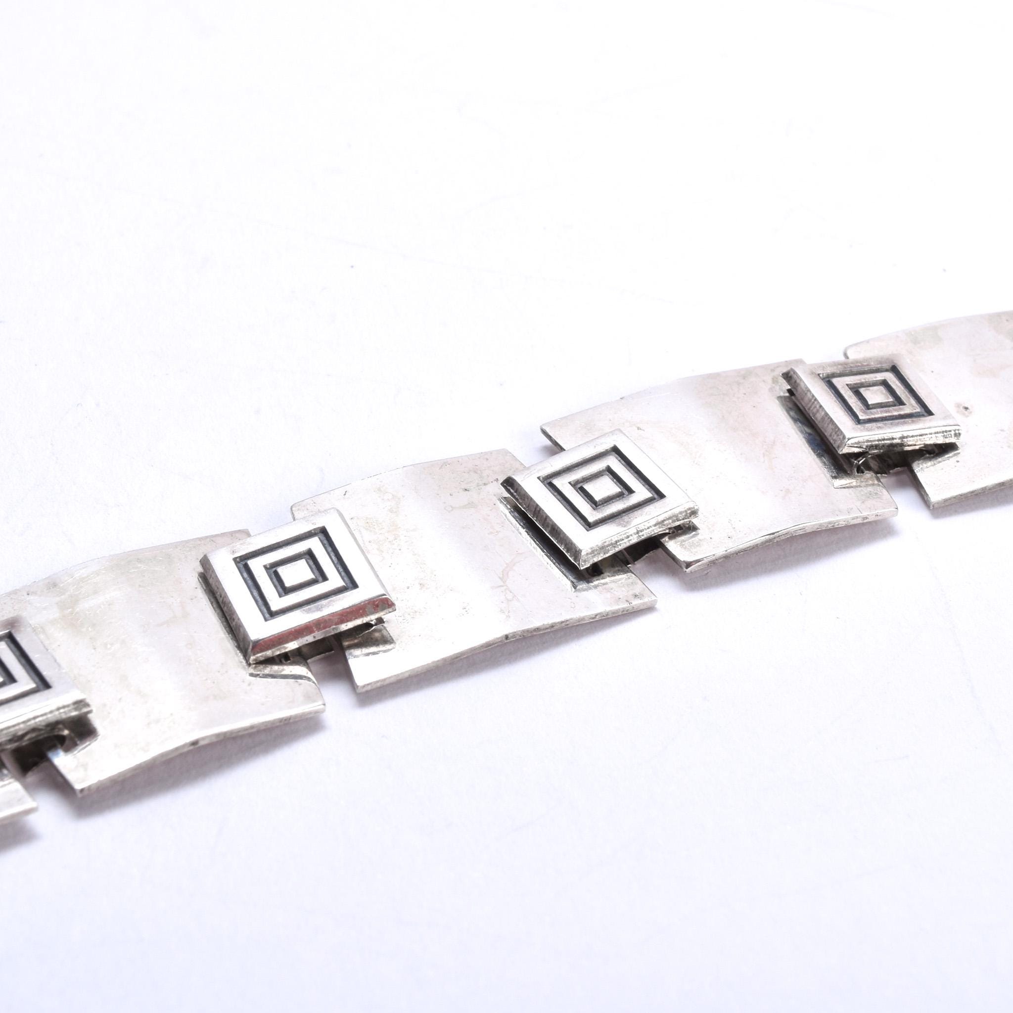 Danish Modernist Sterling Silver Geometric Link Bracelet