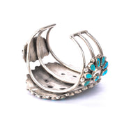 1940s Doris Ondelacy Massive Zuni Sterling Silver and Turquoise Cuff Bracelet