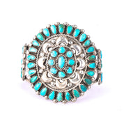 1940s Doris Ondelacy Massive Zuni Sterling Silver and Turquoise Cuff Bracelet