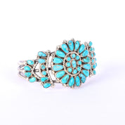 Navajo Sterling Silver Cluster Turquoise Cuff Bracelet