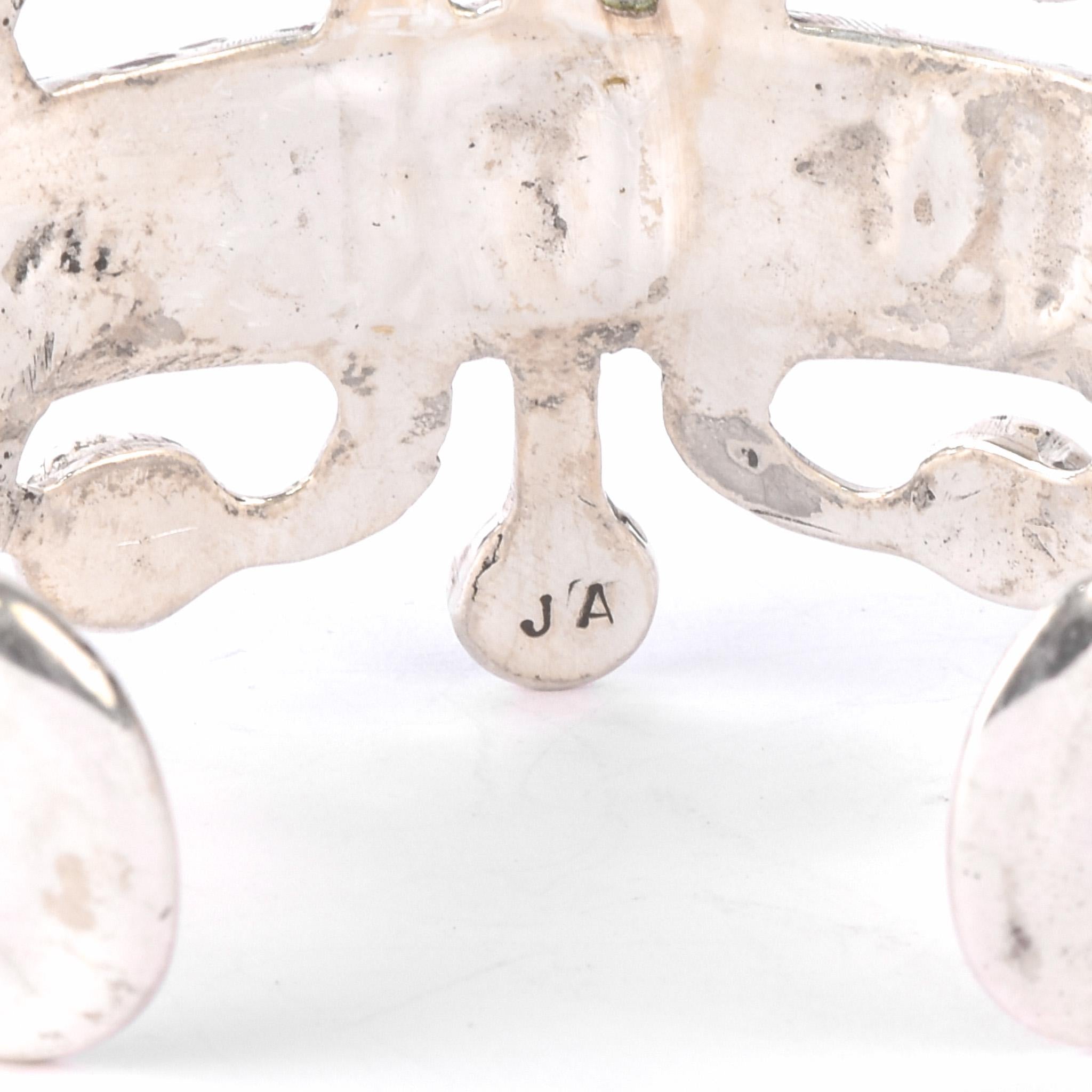 1970s Signed Jack Adakai Unique Sterling Silver & Turquoise Cuff Bracelet