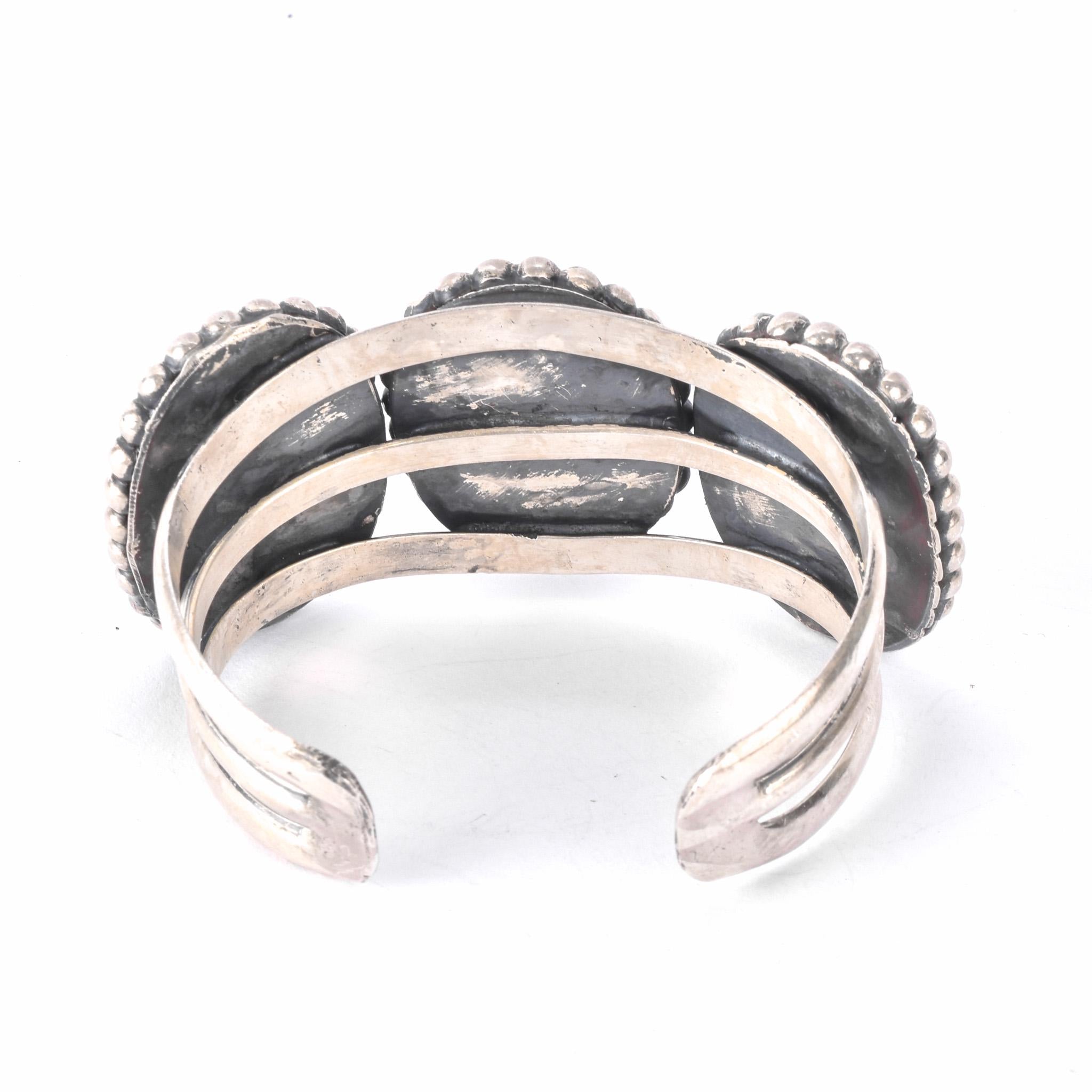 Heavyweight Sterling Silver and Turquoise Cuff Bracelet