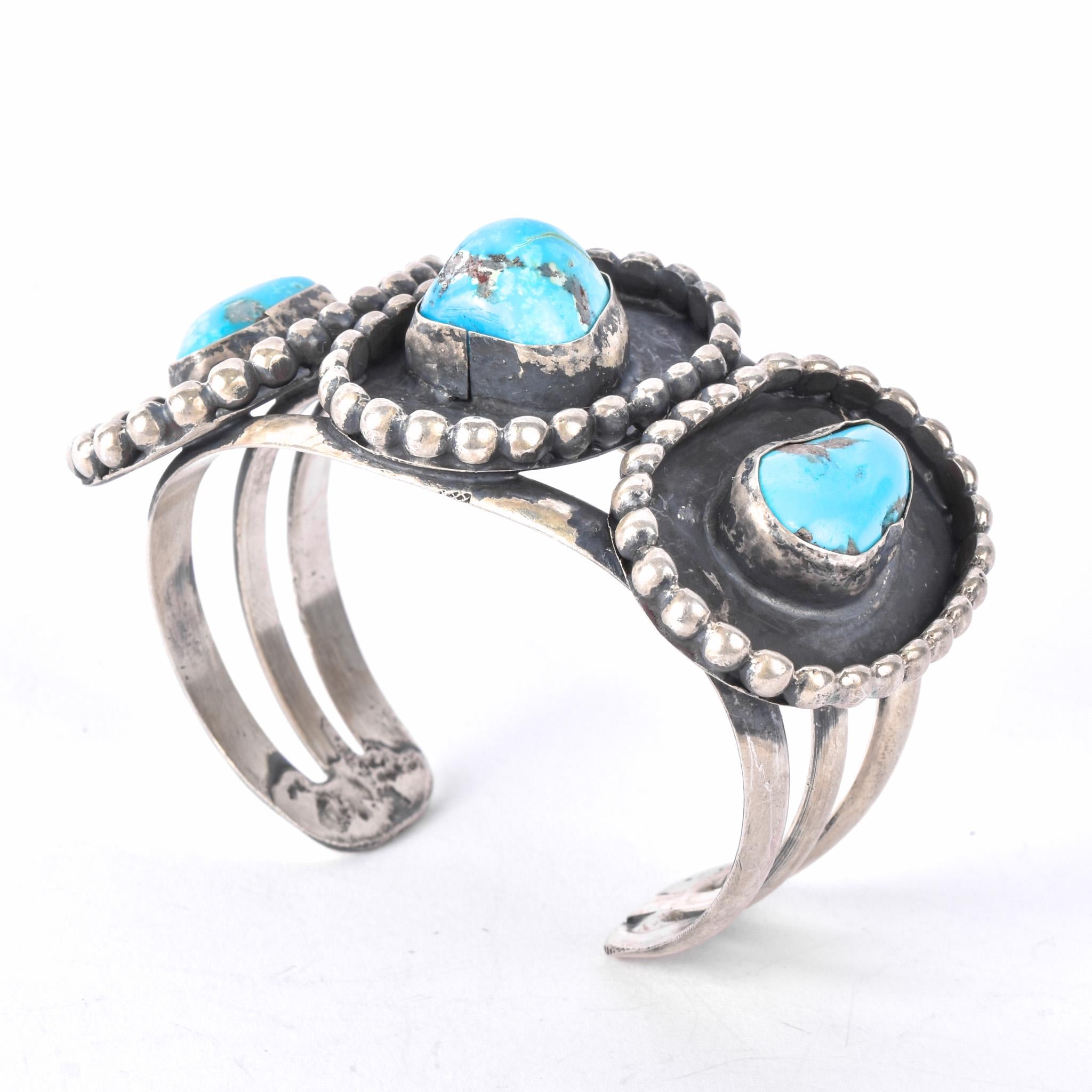 Heavyweight Sterling Silver and Turquoise Cuff Bracelet