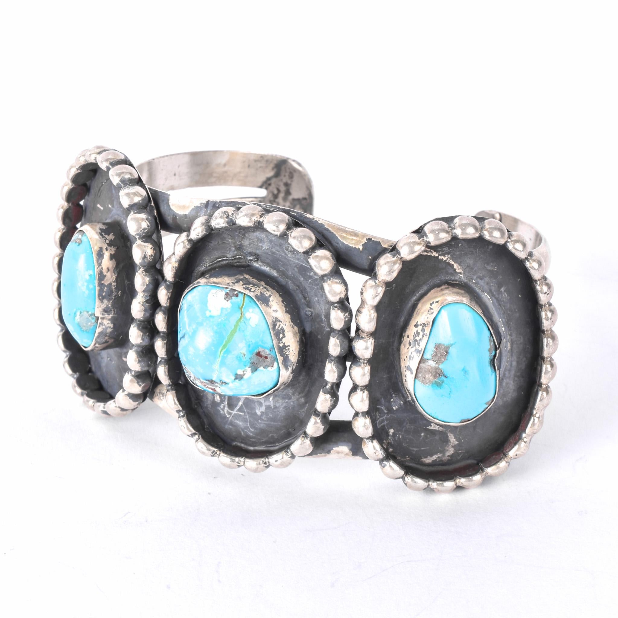 Heavyweight Sterling Silver and Turquoise Cuff Bracelet