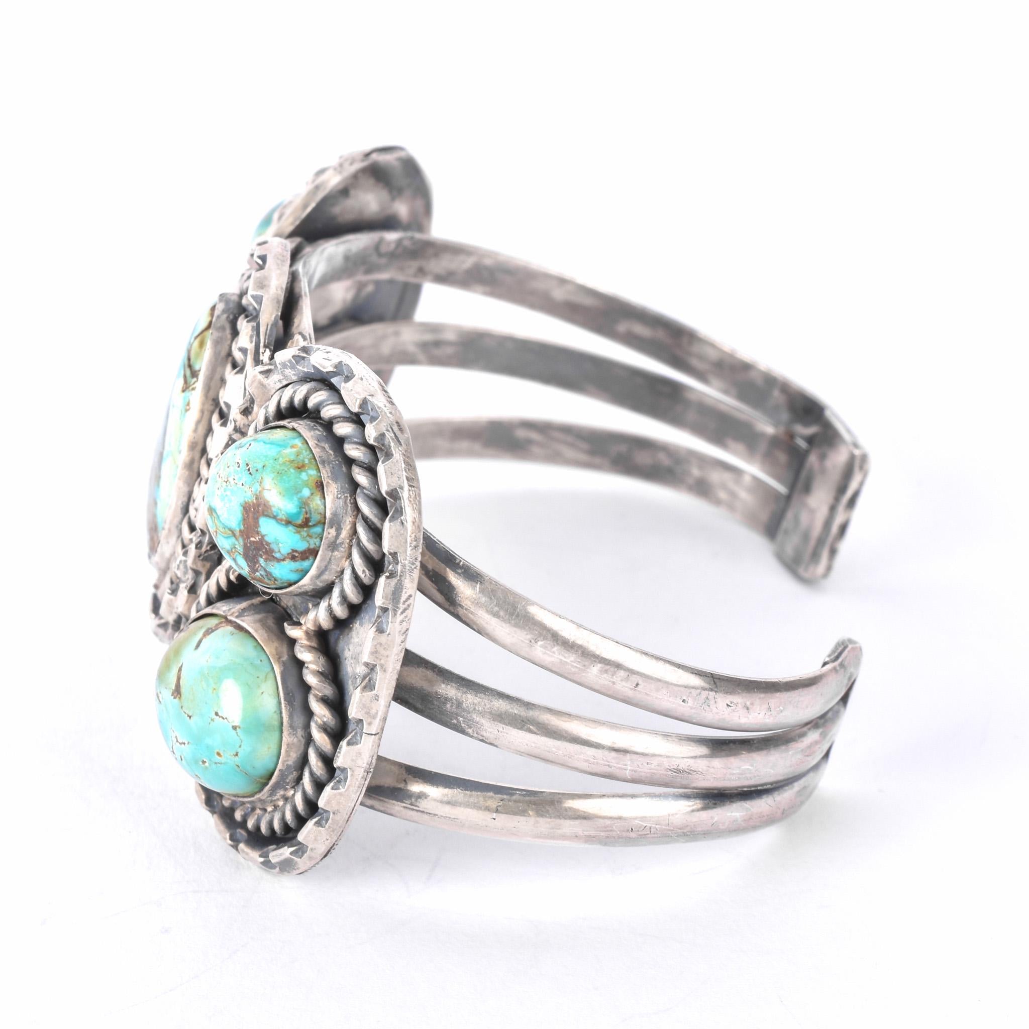 Navajo Sterling Silver & Green/Blue Turquoise Cuff Bracelet