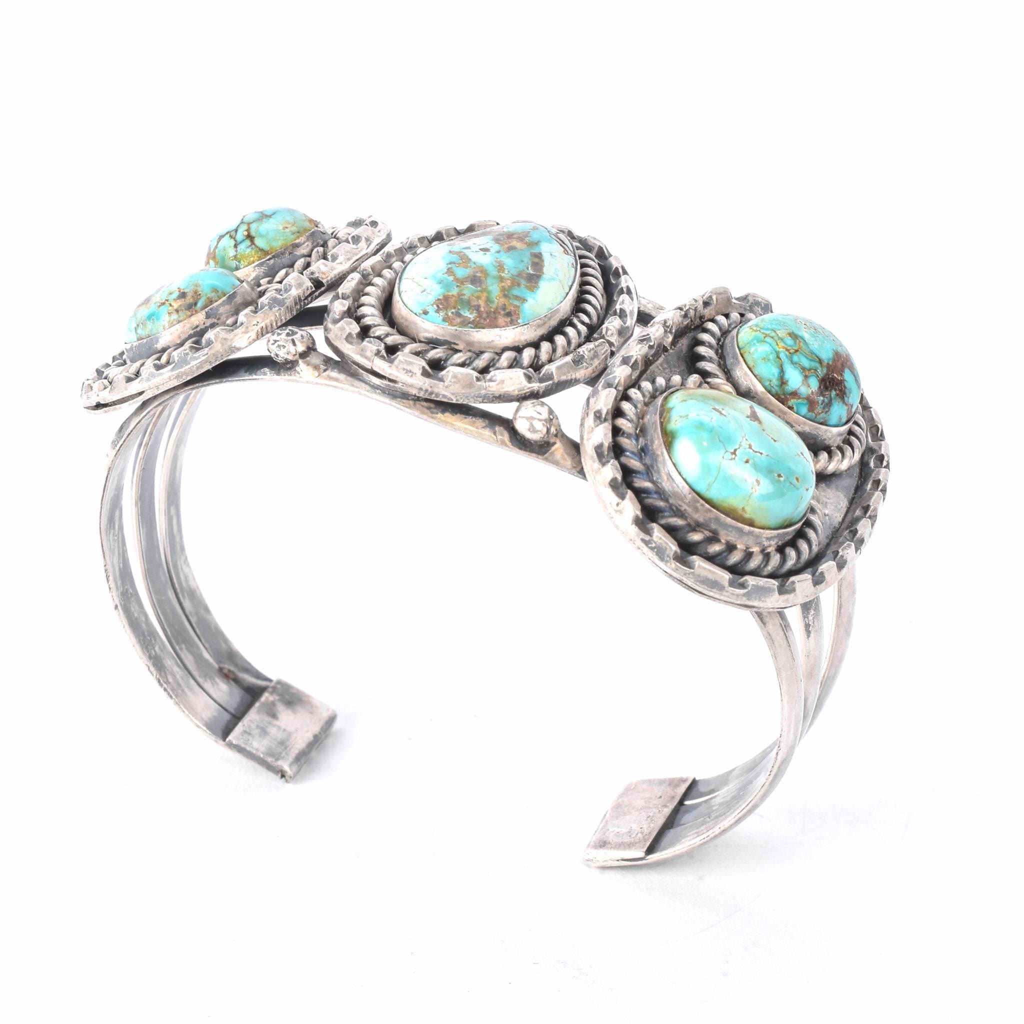 Navajo Sterling Silver & Green/Blue Turquoise Cuff Bracelet