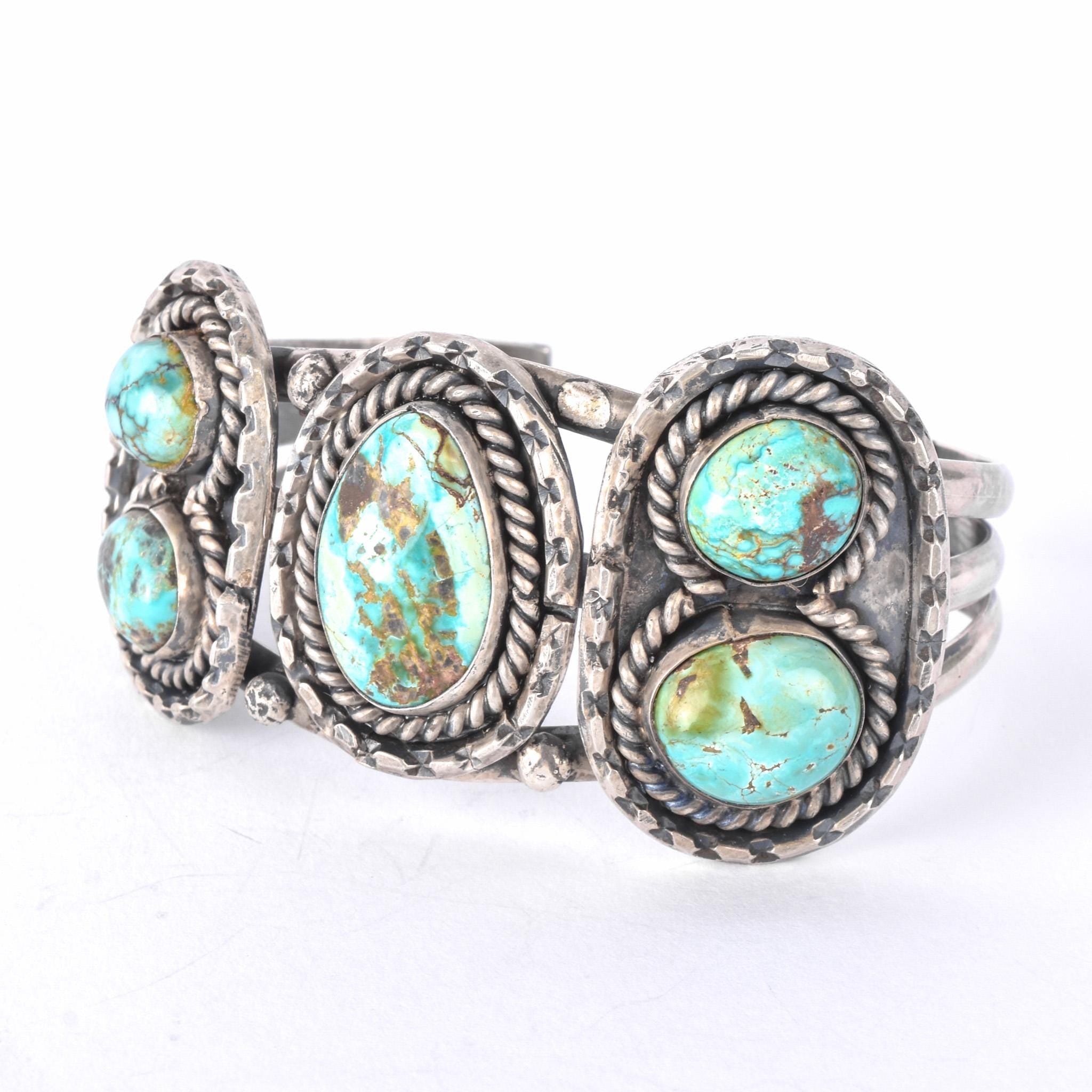 Navajo Sterling Silver & Green/Blue Turquoise Cuff Bracelet