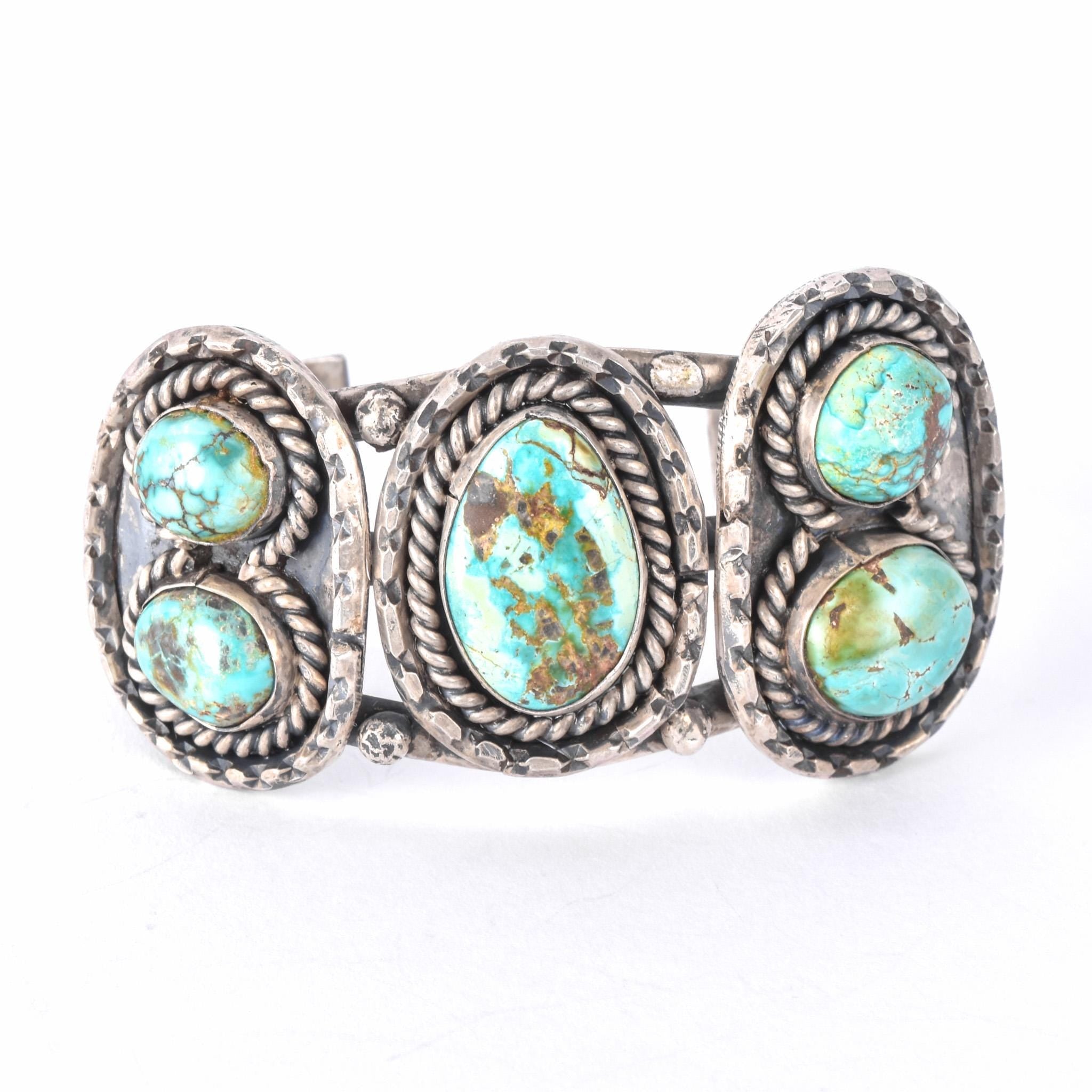 Navajo Sterling Silver & Green/Blue Turquoise Cuff Bracelet