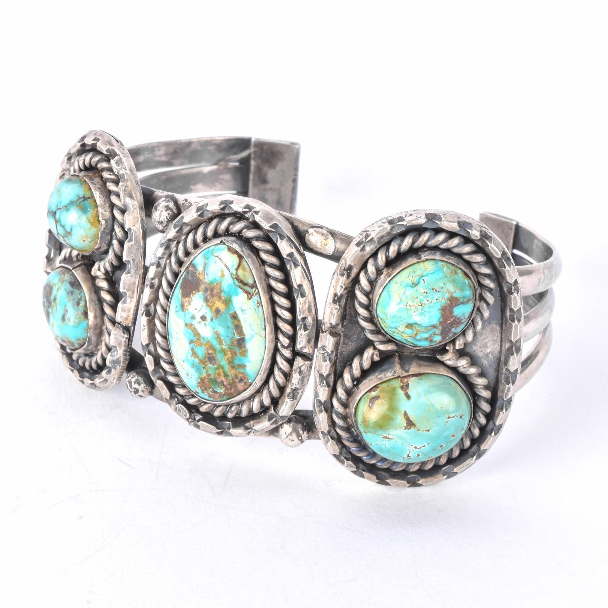 Navajo Sterling Silver & Green/Blue Turquoise Cuff Bracelet