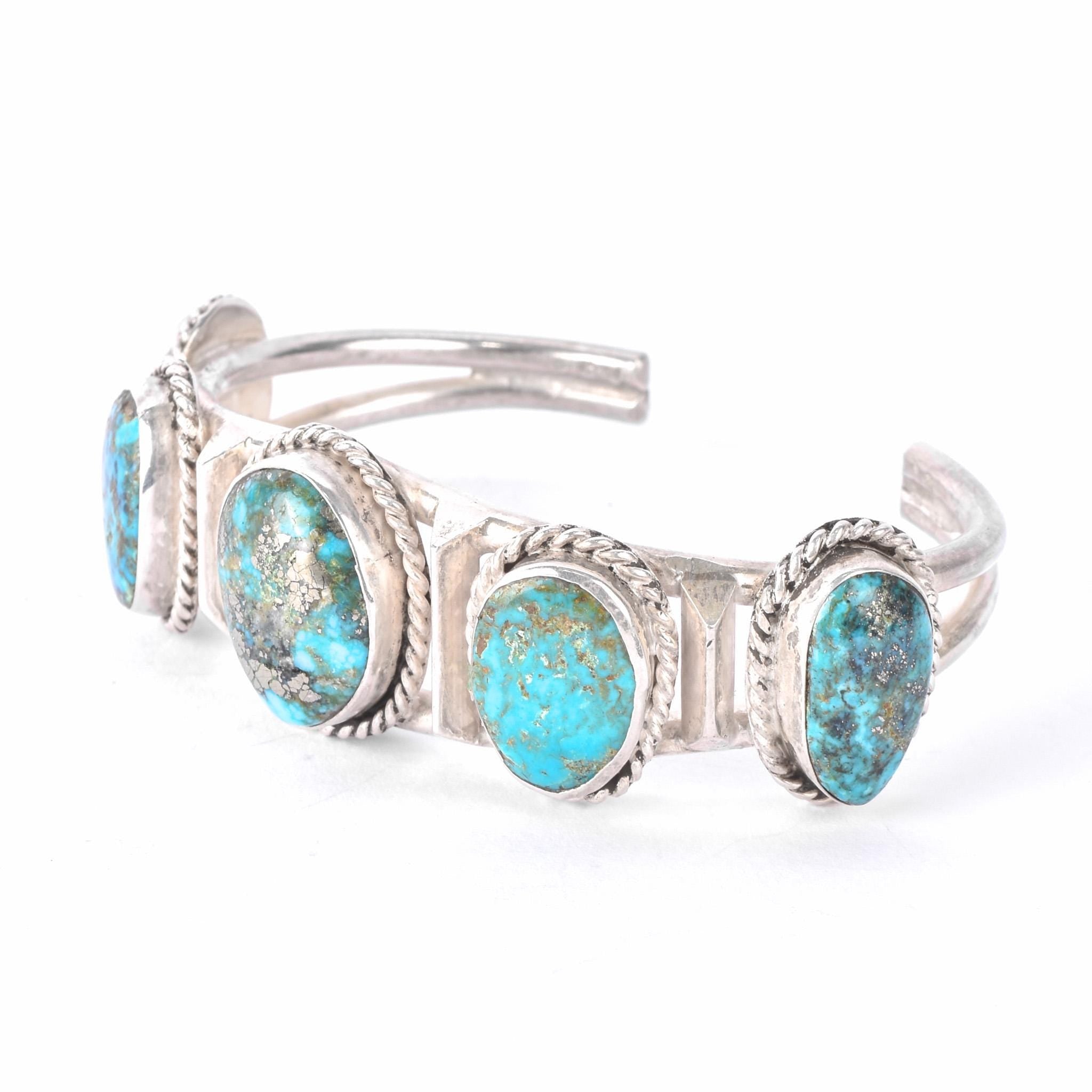 Navajo Sterling Silver and Morenci Turquoise Cuff Bracelet