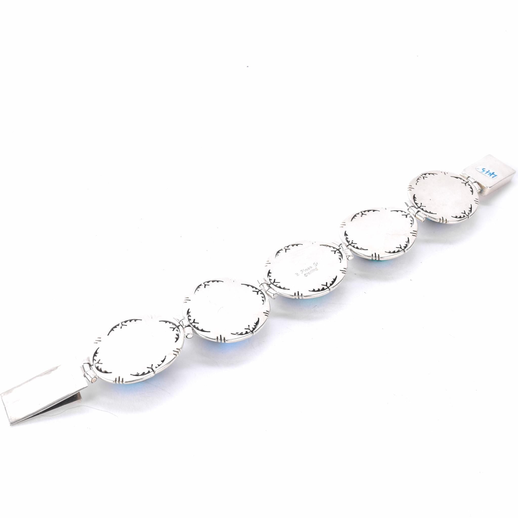 Signed Ben Piaso Jr Navajo Sterling Silver & Turquoise Link Bracelet