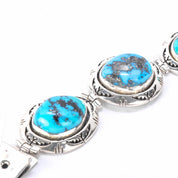 Signed Ben Piaso Jr Navajo Sterling Silver & Turquoise Link Bracelet