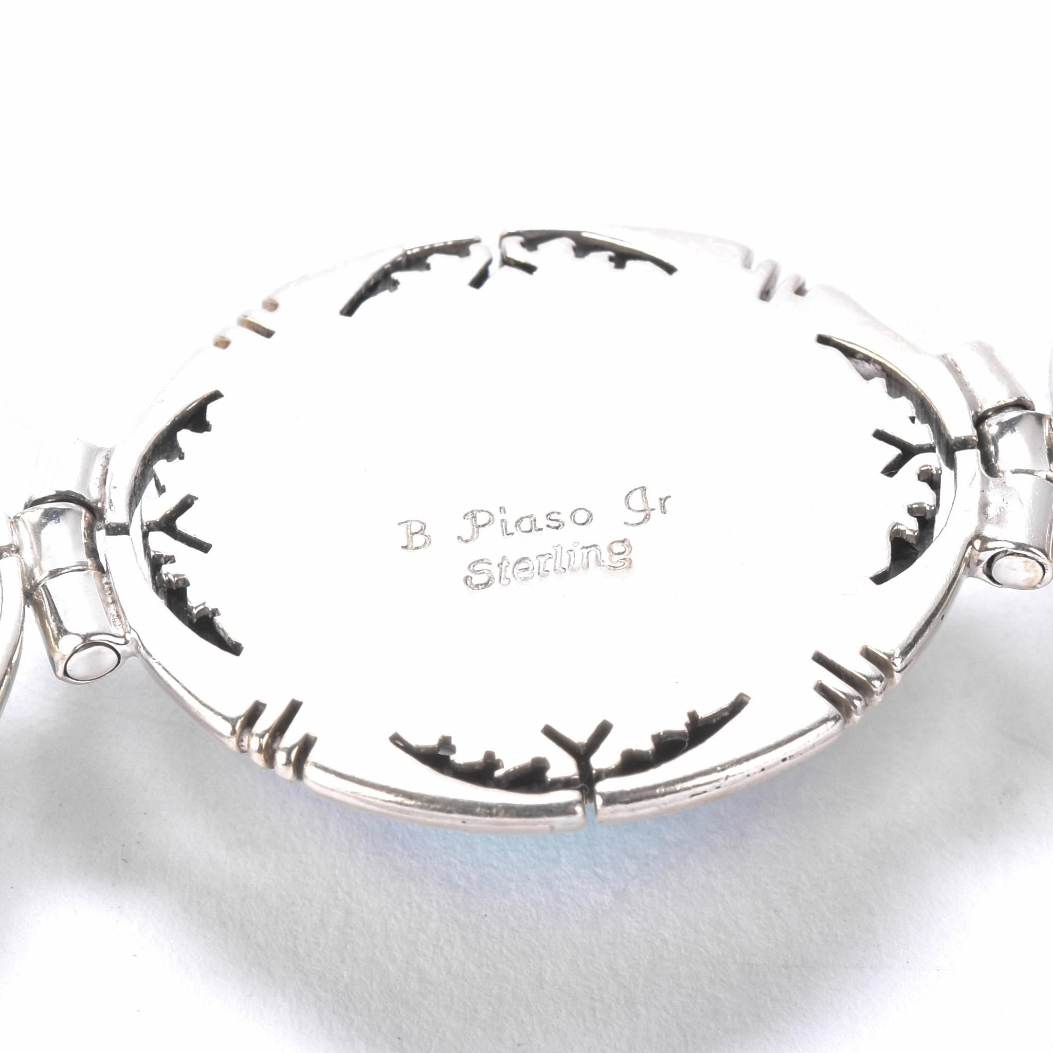 Signed Ben Piaso Jr Navajo Sterling Silver & Turquoise Link Bracelet