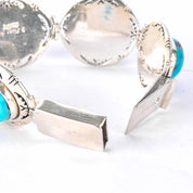 Signed Ben Piaso Jr Navajo Sterling Silver & Turquoise Link Bracelet