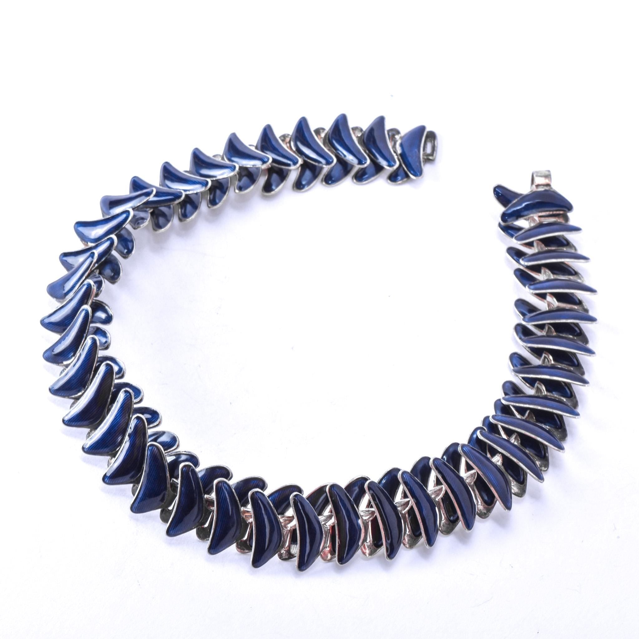 1950s Grete Prytz Kittelsen Norwegian Sterling Silver and Enamel Link Necklace