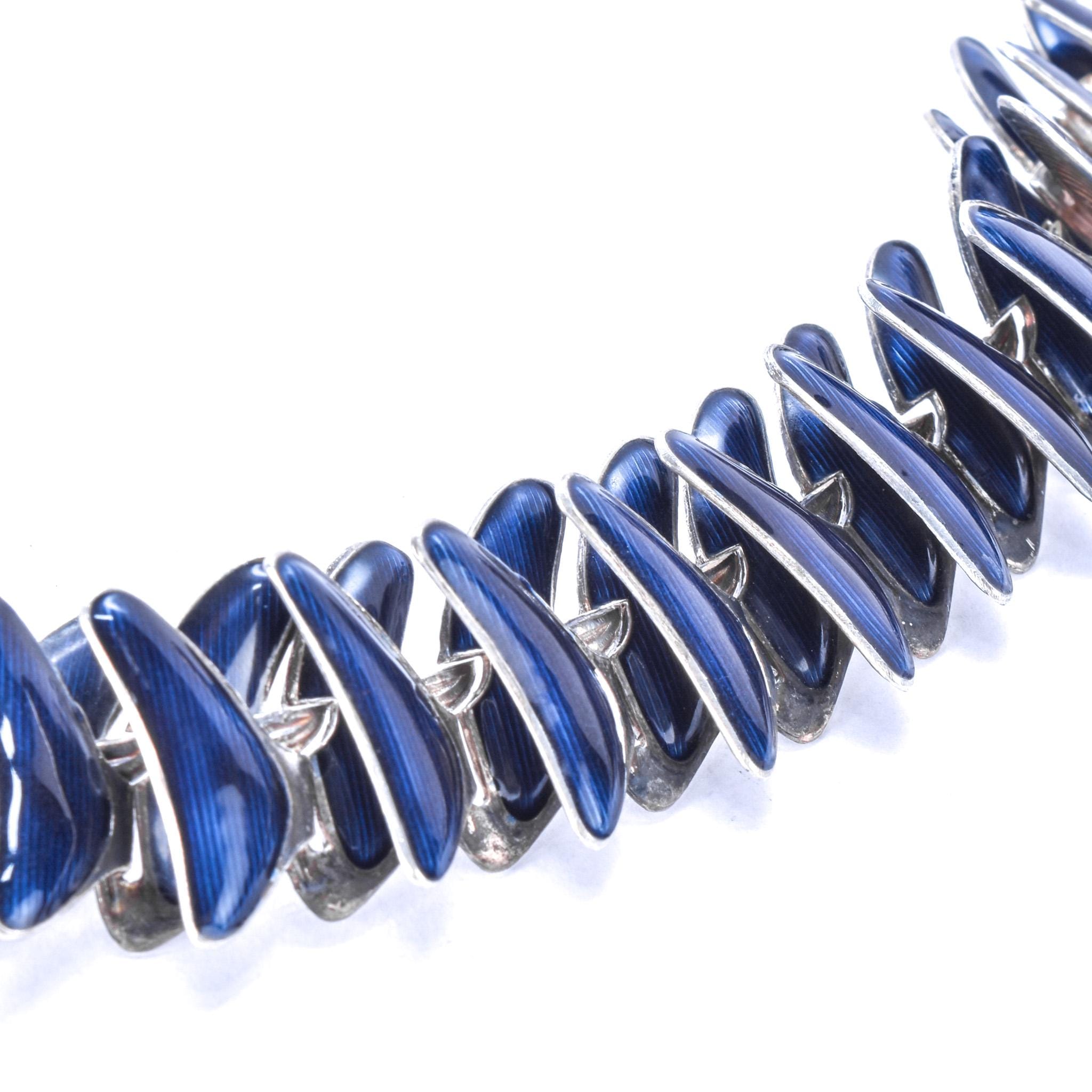1950s Grete Prytz Kittelsen Norwegian Sterling Silver and Enamel Link Necklace